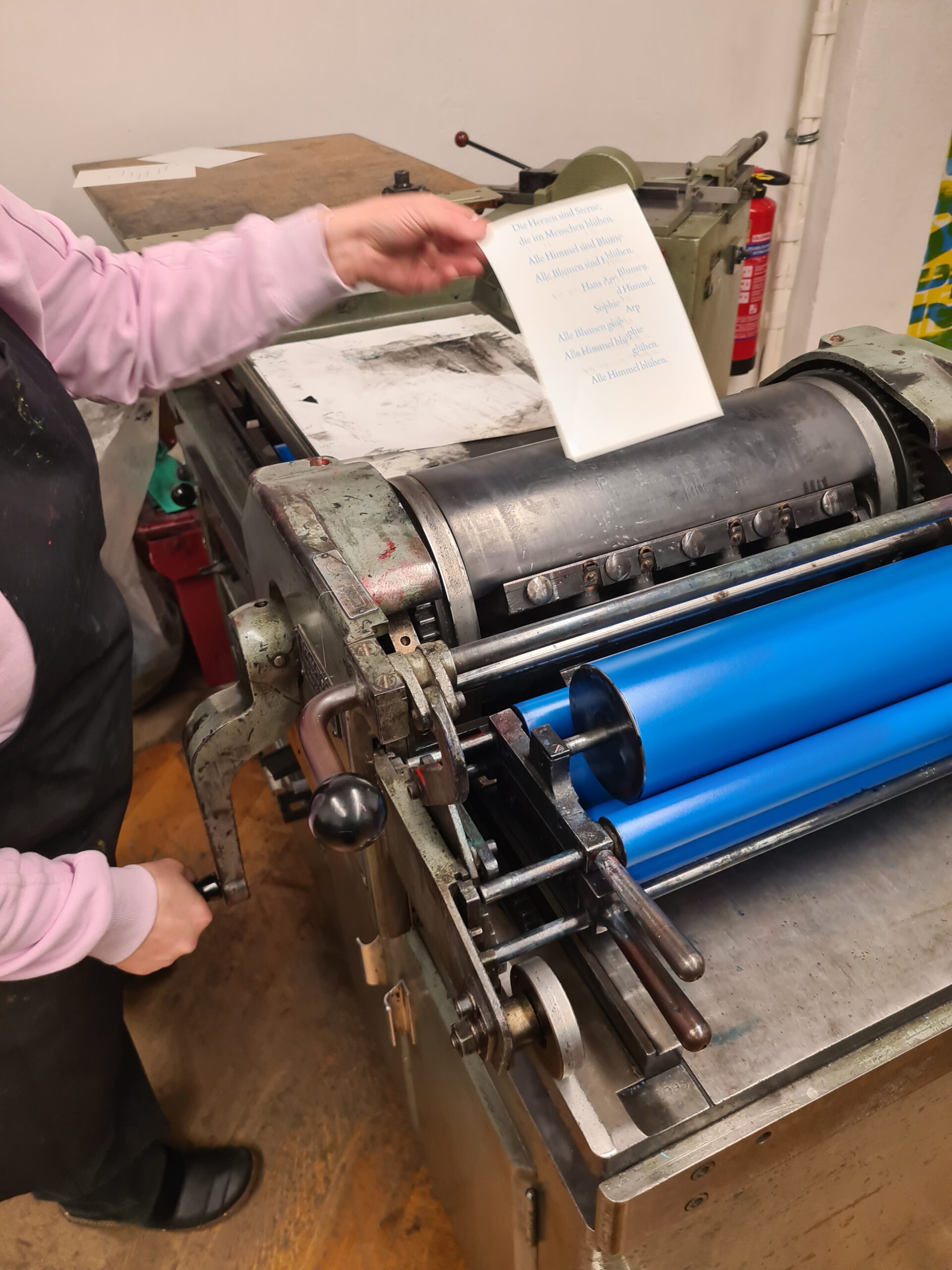 Workshop Druck-dich-aus, im Museum für Druckkunst, Druck an einer Korrex