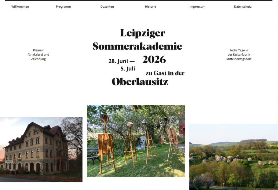 Startseite der Leipziger Sommerakademie mit aktueller Typografie